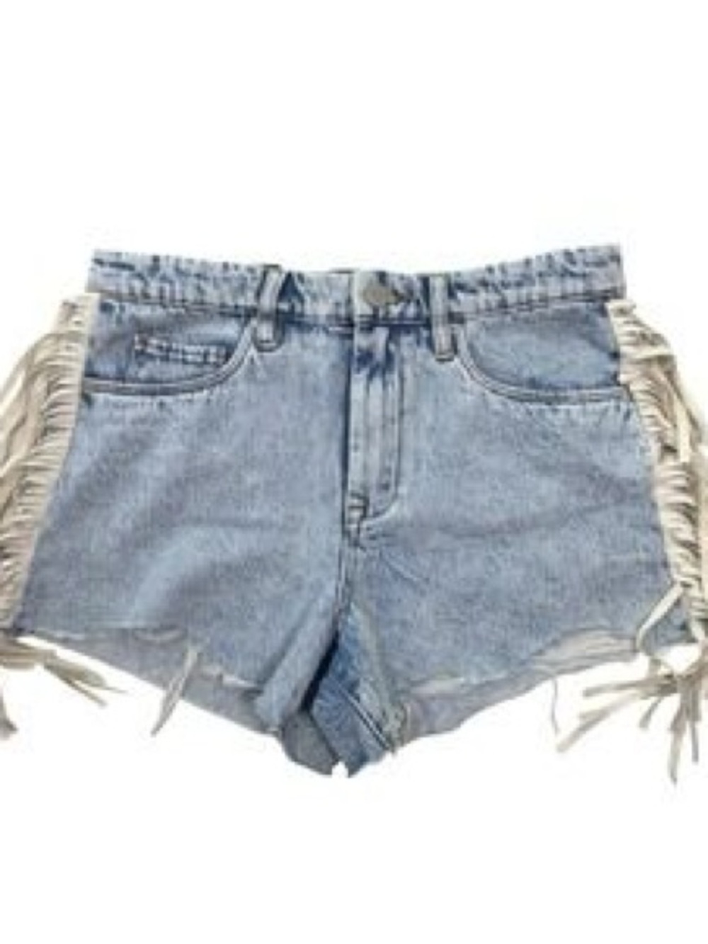 Blank NYC Light Blue Denim Fringe Side-Tie Shorts